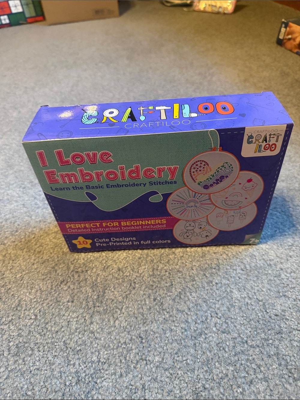 Craftiloo "I Love Embroidery" Beginner Kit - Purple & Teal Box